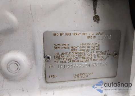 2002 Subaru Impreza 2.5Ts z USA, uszkodzony, nr VIN JF1GG65552H822739